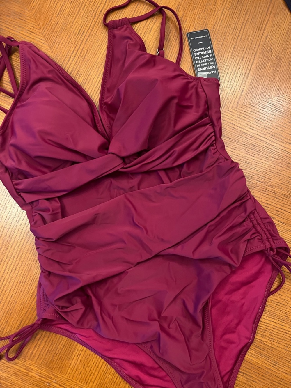Magenta Ruched One-Piece Swimsuit XXL great coverage crossover top B17